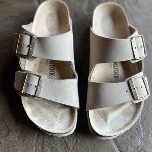 Birkenstock Arizona  nubuck sandal slide/ antique white